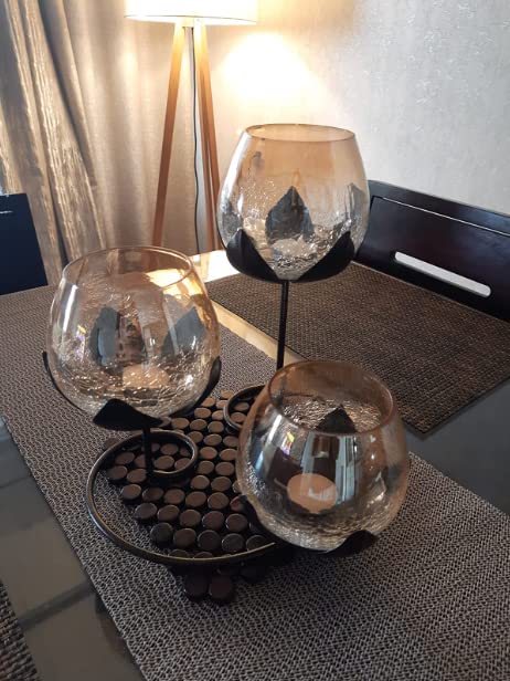 3 Piece Ancient Bronze Gold Glass Candle Holders for Home Decoration Mangal Fashions | Indian Home Decor and Craft