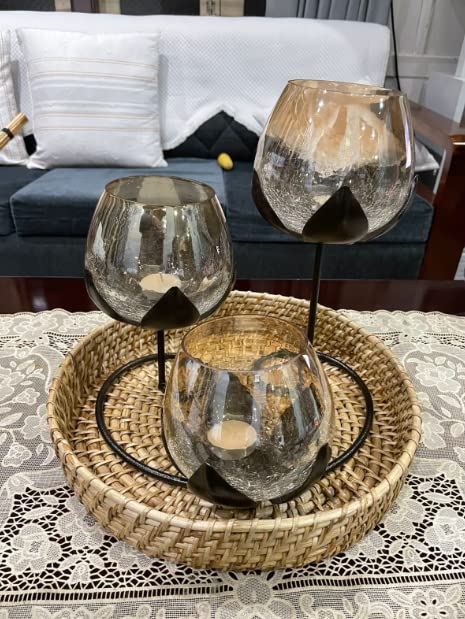 3 Piece Ancient Bronze Gold Glass Candle Holders for Home Decoration Mangal Fashions | Indian Home Decor and Craft