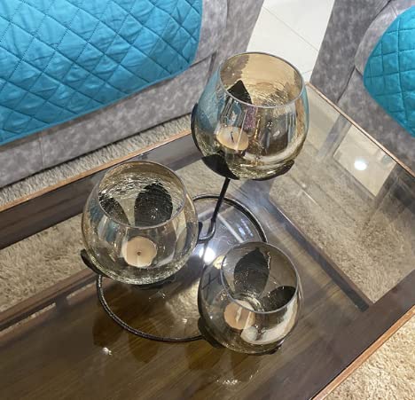 3 Piece Ancient Bronze Gold Glass Candle Holders for Home Decoration Mangal Fashions | Indian Home Decor and Craft
