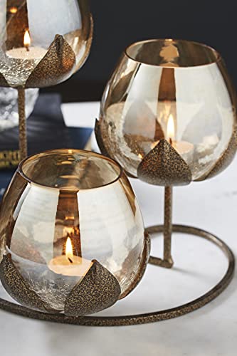 3 Piece Ancient Bronze Gold Glass Candle Holders for Home Decoration Mangal Fashions | Indian Home Decor and Craft