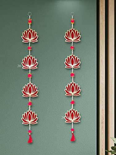 (30 Inch Length - 2 Pieces) Lotus Hangings for Decoration/ Floral Wall Hangings for Temple Decor, showpiece for Home Decor (1 Pair) Mangal Fashions | Indian Home Decor and Craft