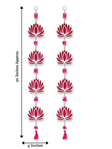 (30 Inch Length - 2 Pieces) Lotus Hangings for Decoration/ Floral Wall Hangings for Temple Decor, showpiece for Home Decor (1 Pair) Mangal Fashions | Indian Home Decor and Craft