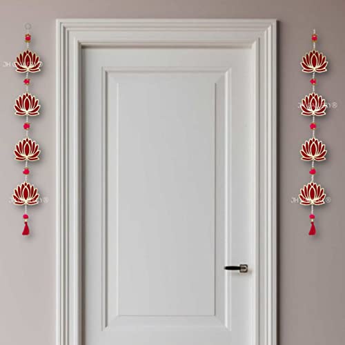 (30 Inch Length - 2 Pieces) Lotus Hangings for Decoration/ Floral Wall Hangings for Temple Decor, showpiece for Home Decor (1 Pair) Mangal Fashions | Indian Home Decor and Craft