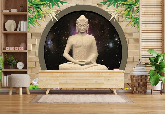 3D Buddha Meditating Self-Adhesive DIY Polyvinyl Wall Stickers (4x6 Feet) for Home Living Room Bedroom Cafe Décor Mangal Fashions | Indian Home Decor and Craft
