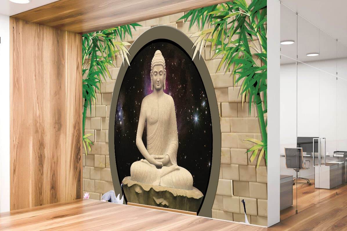 3D Buddha Meditating Self-Adhesive DIY Polyvinyl Wall Stickers (4x6 Feet) for Home Living Room Bedroom Cafe Décor Mangal Fashions | Indian Home Decor and Craft