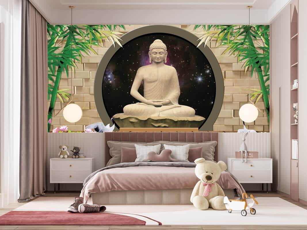 3D Buddha Meditating Self-Adhesive DIY Polyvinyl Wall Stickers (4x6 Feet) for Home Living Room Bedroom Cafe Décor Mangal Fashions | Indian Home Decor and Craft