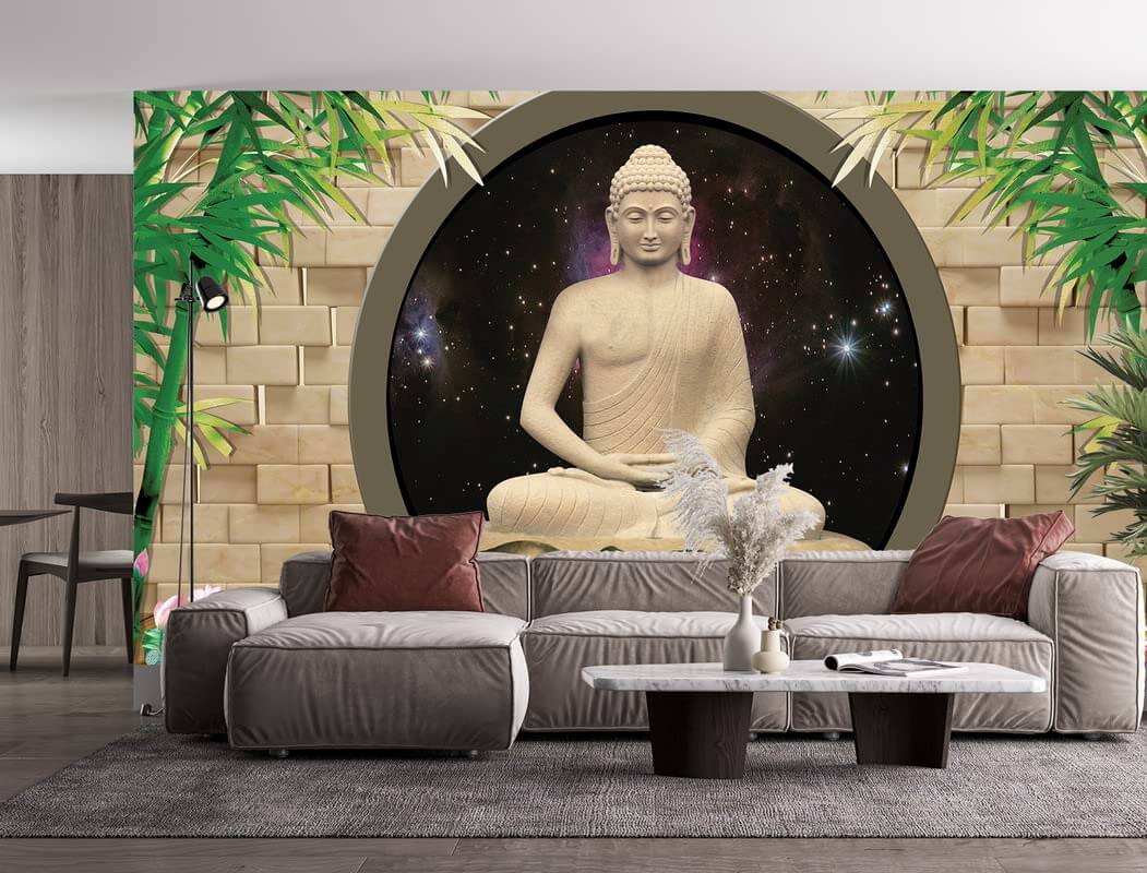 3D Buddha Meditating Self-Adhesive DIY Polyvinyl Wall Stickers (4x6 Feet) for Home Living Room Bedroom Cafe Décor Mangal Fashions | Indian Home Decor and Craft