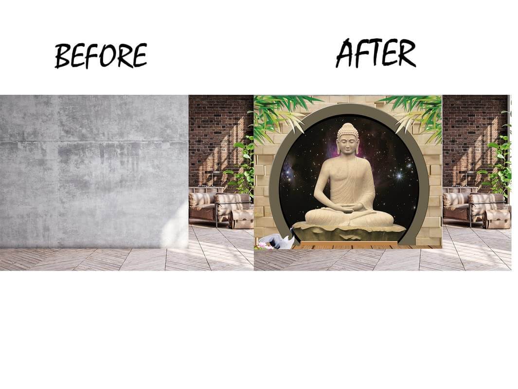 3D Buddha Meditating Self-Adhesive DIY Polyvinyl Wall Stickers (4x6 Feet) for Home Living Room Bedroom Cafe Décor Mangal Fashions | Indian Home Decor and Craft