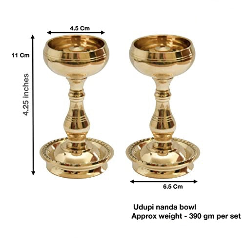 4.25 Inch - Set of 2 - Pure Brass Udupi Nanda Bowl Long Table Diya Mangal Fashions | Indian Home Decor and Craft