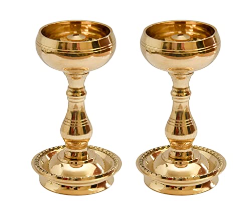 4.25 Inch - Set of 2 - Pure Brass Udupi Nanda Bowl Long Table Diya Mangal Fashions | Indian Home Decor and Craft
