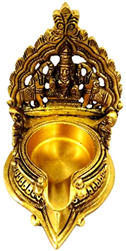 4.3 Inch (11 cm) Brass Kamatchi Vilakku - Ashta Lakshmi Oil Lamp Diya for Wealth and Prosperity Mangal Fashions | Indian Home Decor and Craft