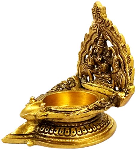 4.3 Inch (11 cm) Brass Kamatchi Vilakku - Ashta Lakshmi Oil Lamp Diya for Wealth and Prosperity Mangal Fashions | Indian Home Decor and Craft