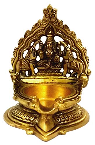 4.3 Inch (11 cm) Brass Kamatchi Vilakku - Ashta Lakshmi Oil Lamp Diya for Wealth and Prosperity Mangal Fashions | Indian Home Decor and Craft