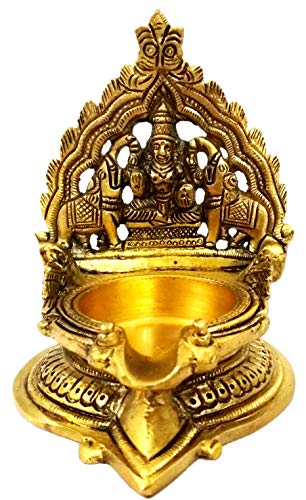 4.3 Inch (11 cm) Brass Kamatchi Vilakku - Ashta Lakshmi Oil Lamp Diya for Wealth and Prosperity Mangal Fashions | Indian Home Decor and Craft