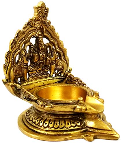 4.3 Inch (11 cm) Brass Kamatchi Vilakku - Ashta Lakshmi Oil Lamp Diya for Wealth and Prosperity Mangal Fashions | Indian Home Decor and Craft