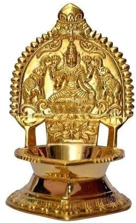 4.3 Inch (11 cm) Traditional Brass Kamatchi Vilaku Deepam Diya Oil Lamp (Golden) Mangal Fashions | Indian Home Decor and Craft