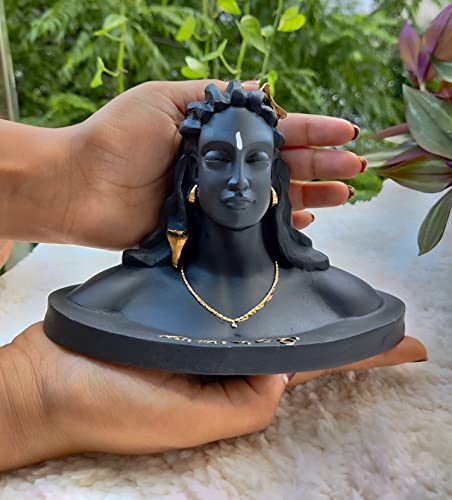 4.5 Inch Adiyogi statue with Rudraksha Mala (4 mm Beads) Statue in Ivory Antique Finish Mangal Fashions | Indian Home Decor and Craft
