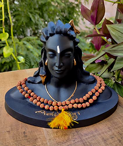 4.5 Inch Adiyogi statue with Rudraksha Mala (4 mm Beads) Statue in Ivory Antique Finish Mangal Fashions | Indian Home Decor and Craft