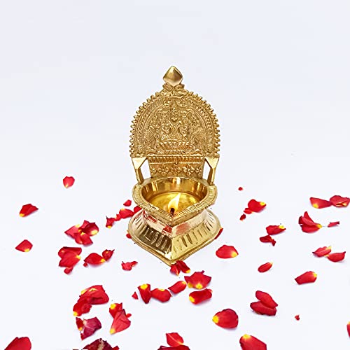 4.7 Inch (12cm) Traditional Brass Kamatchi Vilaku Deepam Diya Oil Lamp (Golden) Mangal Fashions | Indian Home Decor and Craft