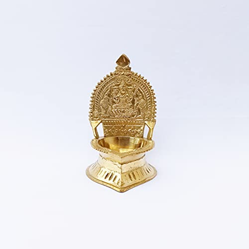 4.7 Inch (12cm) Traditional Brass Kamatchi Vilaku Deepam Diya Oil Lamp (Golden) Mangal Fashions | Indian Home Decor and Craft