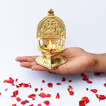 4.7 Inch (12cm) Traditional Brass Kamatchi Vilaku Deepam Diya Oil Lamp (Golden) Mangal Fashions | Indian Home Decor and Craft