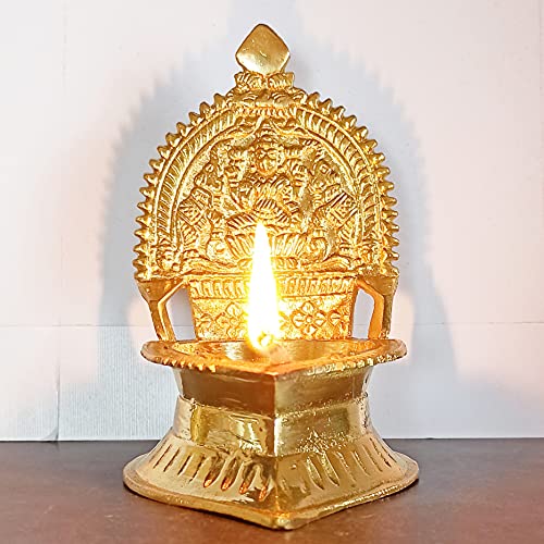 4.7 Inch (12cm) Traditional Brass Kamatchi Vilaku Deepam Diya Oil Lamp (Golden) Mangal Fashions | Indian Home Decor and Craft