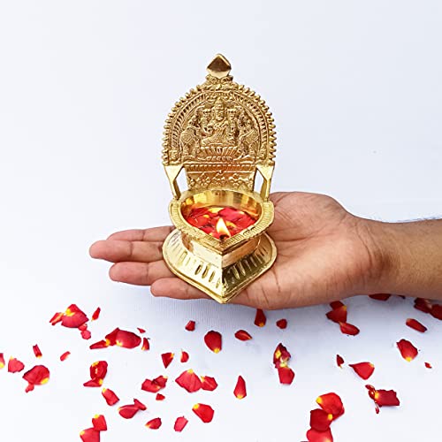 4.7 Inch (12cm) Traditional Brass Kamatchi Vilaku Deepam Diya Oil Lamp (Golden) Mangal Fashions | Indian Home Decor and Craft