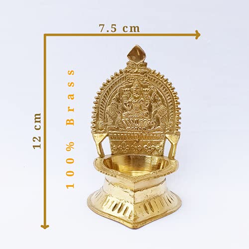 4.7 Inch (12cm) Traditional Brass Kamatchi Vilaku Deepam Diya Oil Lamp (Golden) Mangal Fashions | Indian Home Decor and Craft