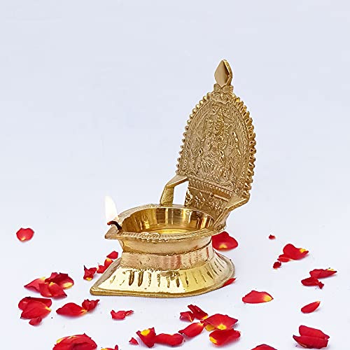4.7 Inch (12cm) Traditional Brass Kamatchi Vilaku Deepam Diya Oil Lamp (Golden) Mangal Fashions | Indian Home Decor and Craft