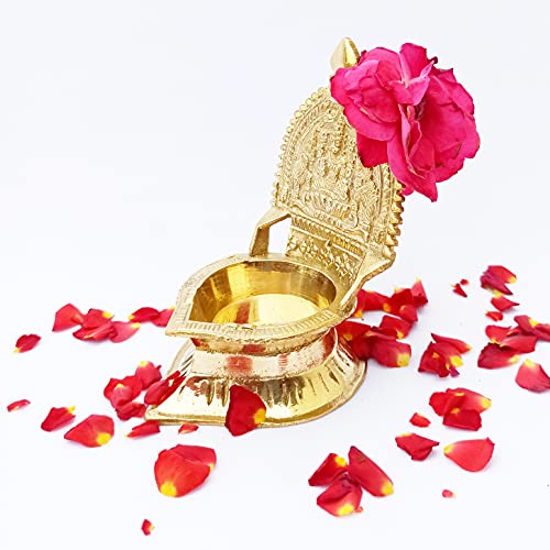 4.7 Inch (12cm) Traditional Brass Kamatchi Vilaku Deepam Diya Oil Lamp (Golden) Mangal Fashions | Indian Home Decor and Craft