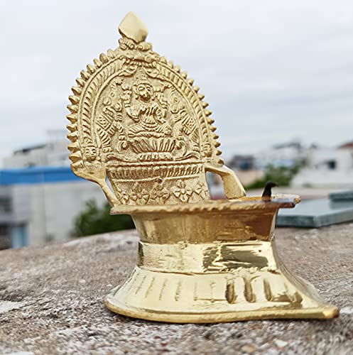 4.7 Inch (12cm) Traditional Brass Kamatchi Vilaku Deepam Diya Oil Lamp (Golden) Mangal Fashions | Indian Home Decor and Craft