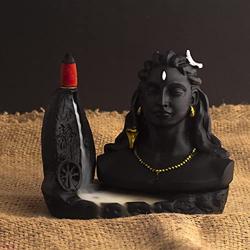 4.7 Inch Adiyogi Dhyana Mudra Figurine with 10 Backflow Cone, Matte Black Mangal Fashions | Indian Home Decor and Craft