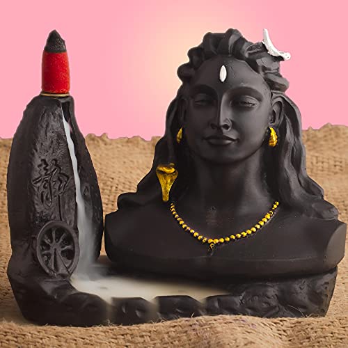 4.7 Inch Adiyogi Dhyana Mudra Figurine with 10 Backflow Cone, Matte Black Mangal Fashions | Indian Home Decor and Craft