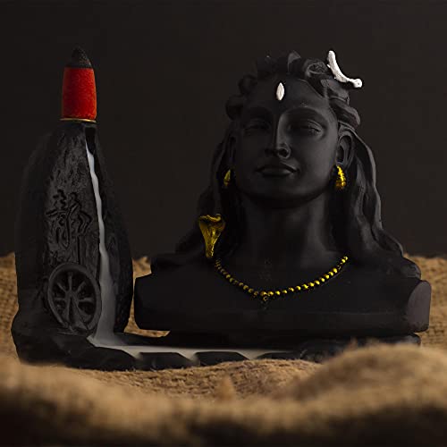 4.7 Inch Adiyogi Dhyana Mudra Figurine with 10 Backflow Cone, Matte Black Mangal Fashions | Indian Home Decor and Craft