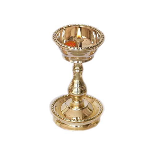 4 Inch - Set of 2 - Brass Udupi Nanda Diya, Heavy Oil Lamp with Stand for Pooja Mangal Fashions | Indian Home Decor and Craft