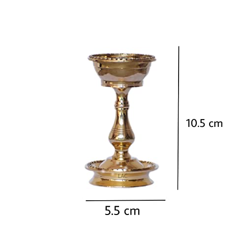 4 Inch - Set of 2 - Brass Udupi Nanda Diya, Heavy Oil Lamp with Stand for Pooja Mangal Fashions | Indian Home Decor and Craft