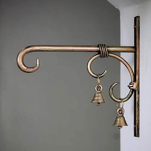 Cast Iron Degchi Dhoop Holder and Tea Light Holder for Home with Wall Hanging Stand and Brass Bells (9(L) x 9(B) x 6(H) inches, Antique Golden Brown - Round)
