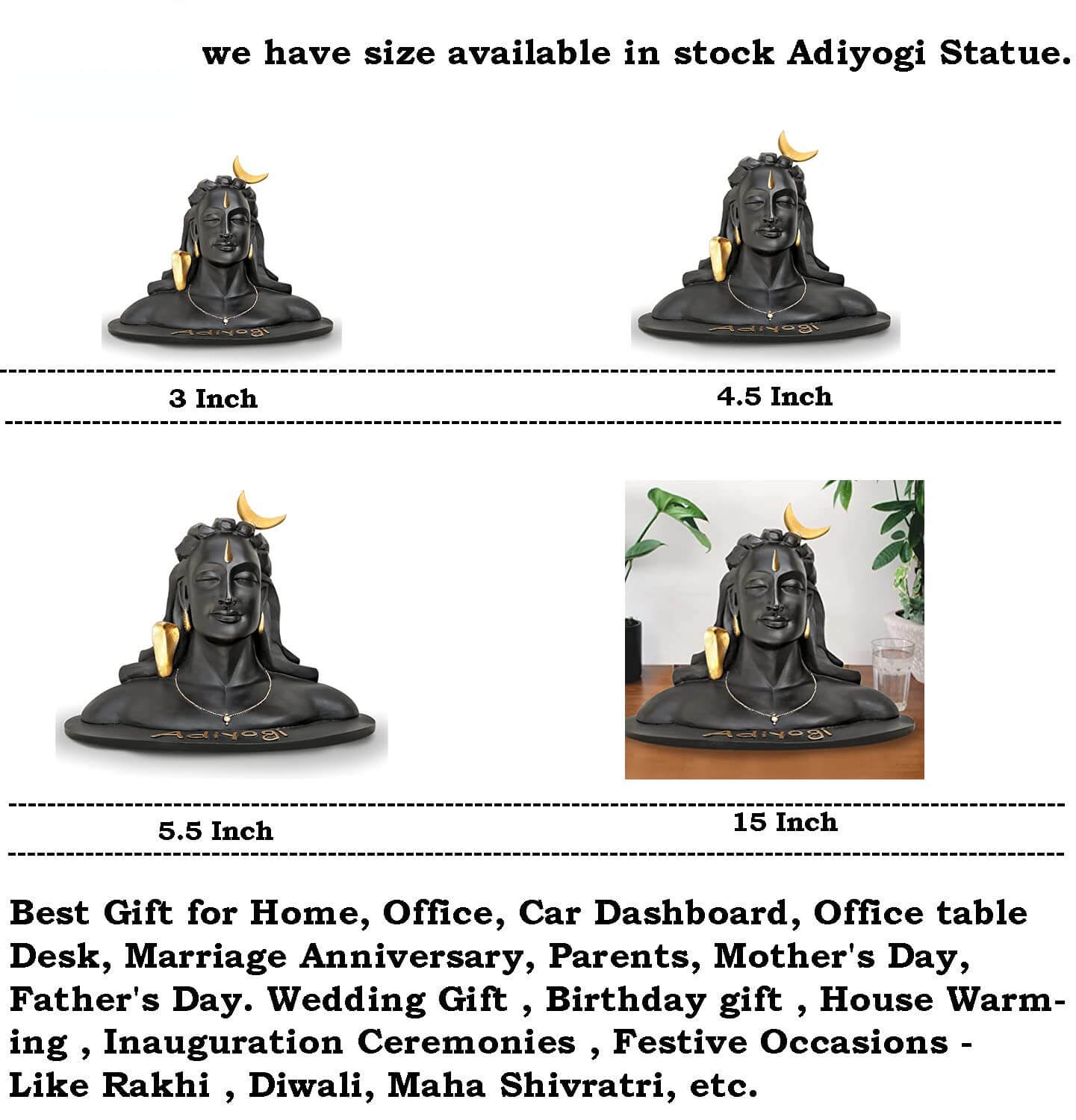 5.5 inch Adiyogi Statue with Rudraksha Mala for Car Accessories for Dash Board, Pooja & Gift, Decor Items for Home & Office Mangal Fashions | Indian Home Decor and Craft