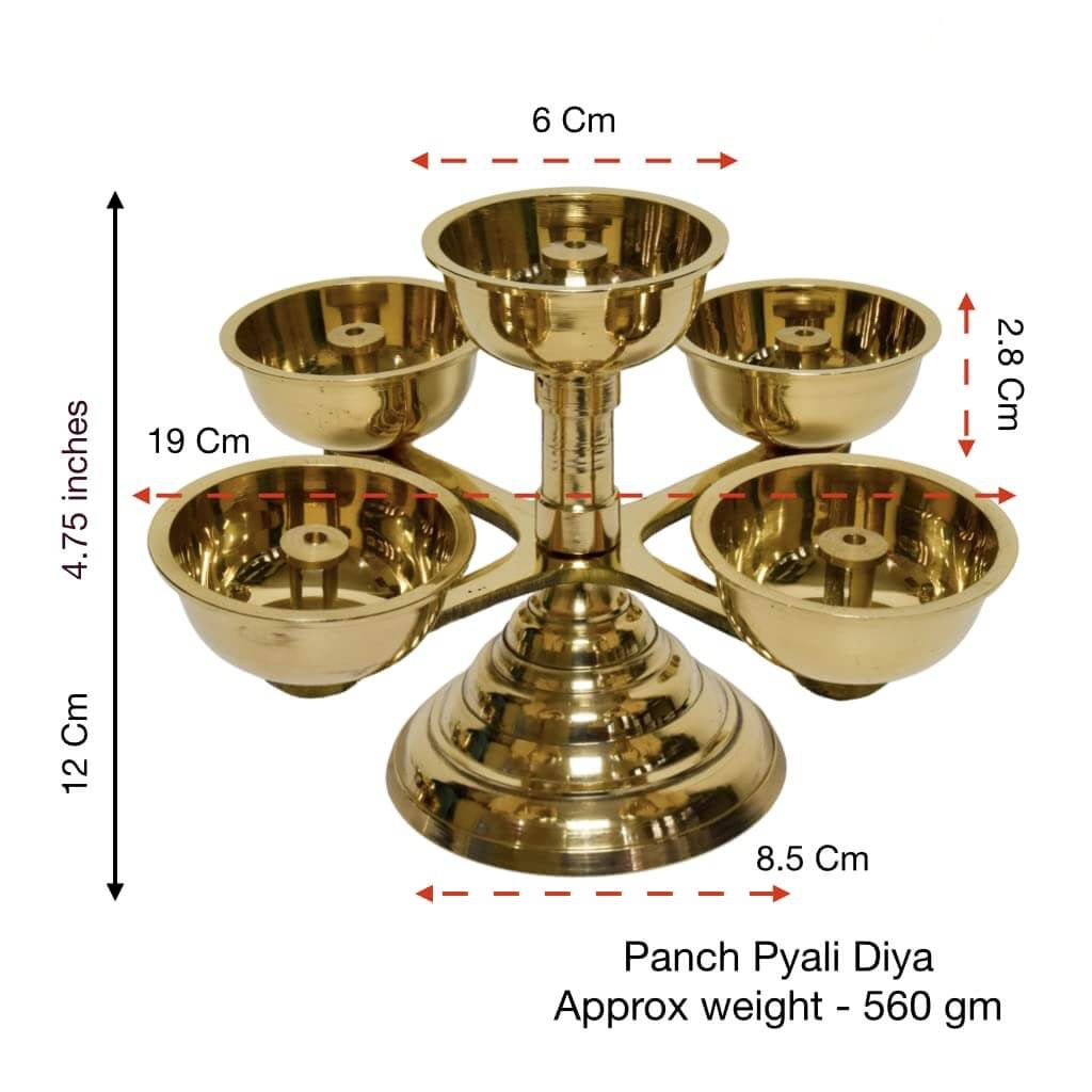 5 Faced Pure Brass Ethnic Panchadeep | Bhadradeepam | Akhand Jyothi Diya, 1.75 inches Mangal Fashions | Indian Home Decor and Craft