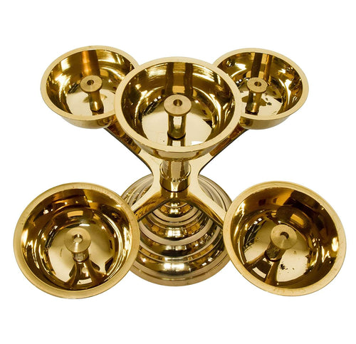 5 Faced Pure Brass Ethnic Panchadeep | Bhadradeepam | Akhand Jyothi Diya, 1.75 inches Mangal Fashions | Indian Home Decor and Craft