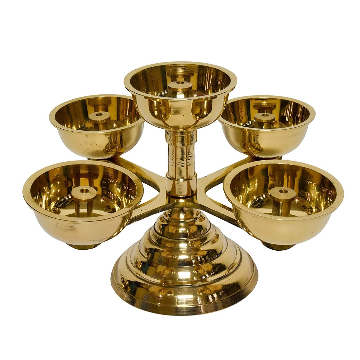 5 Faced Pure Brass Ethnic Panchadeep | Bhadradeepam | Akhand Jyothi Diya, 1.75 inches Mangal Fashions | Indian Home Decor and Craft