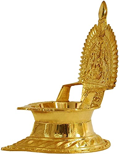 5 Inch (12.5 cm) Traditional Brass Kamatchi Vilaku Deepam Diya Oil Lamp (Golden) Mangal Fashions | Indian Home Decor and Craft