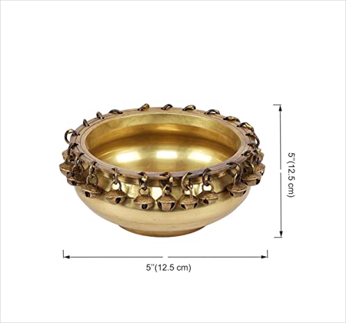 5 Inch Ethnic Brass Urli Traditional Bowl with Bells Showpiece (Small) (1.1 kg) Mangal Fashions | Indian Home Decor and Craft