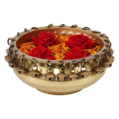 5 Inch Ethnic Brass Urli Traditional Bowl with Bells Showpiece (Small) (1.1 kg) Mangal Fashions | Indian Home Decor and Craft