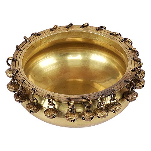 5 Inch Ethnic Brass Urli Traditional Bowl with Bells Showpiece (Small) (1.1 kg) Mangal Fashions | Indian Home Decor and Craft