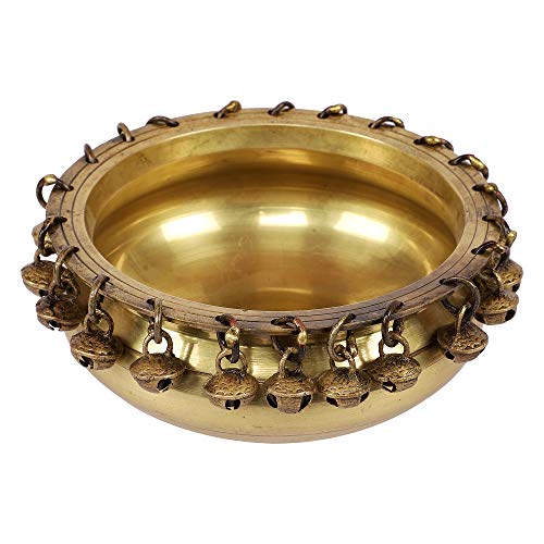 5 Inch Ethnic Brass Urli Traditional Bowl with Bells Showpiece (Small) (1.1 kg) Mangal Fashions | Indian Home Decor and Craft