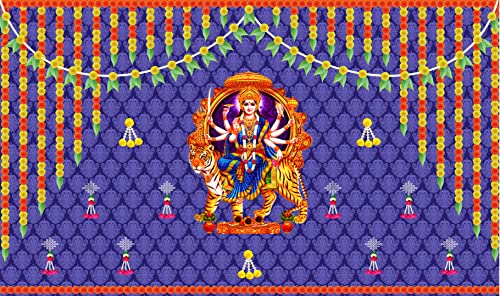 5 x 8 Ft - Durga Devi Traditional Backdrop Curtain for Navrathri Gollu Dandiya Dussehra Navrathri (Taiwan Polyester Fabric) (Washable) Mangal Fashions | Indian Home Decor and Craft
