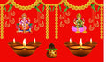5 x 8 Ft - Ganesh Ji with Goddess Lakshmi Mata Diya Lamp - Traditional Backdrop Curtain for Pooja / Festival (Taiwan Polyester Fabric) (Washable) Mangal Fashions | Indian Home Decor and Craft