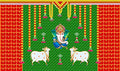 5 x 8 Ft - Marigold Flower with Cows and Ganesh Ji - Traditional Backdrop Curtain for Pooja / Festival (Taiwan Polyester Fabric) (Washable) Mangal Fashions | Indian Home Decor and Craft