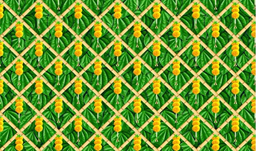 5 x 8 Ft - Marigold flower with Betel leaf - Traditional Backdrop Curtain for Pooja / Festival (Taiwan Polyester Fabric) (Washable) Mangal Fashions | Indian Home Decor and Craft